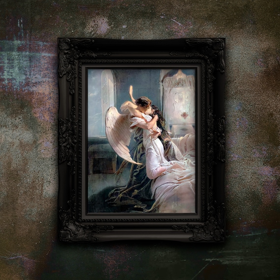 Mihály Zichy Romantic Encounter Art Print: Vintage Angel Painting