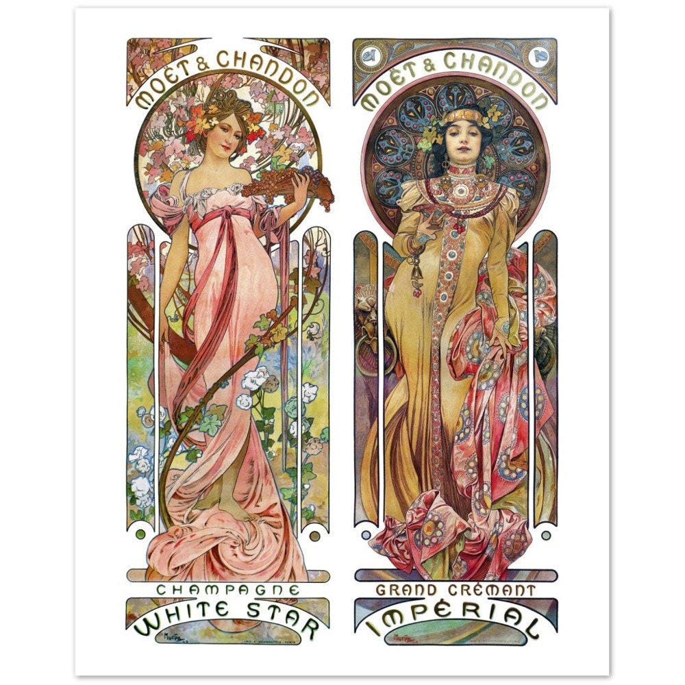 Moet Champagne Alphonse Mucha Art Print. Art Nouveau. Mucha