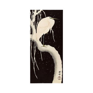 Ohara Koson Heron in snow. Vintage Japanese Print. Reproduction. Unframed