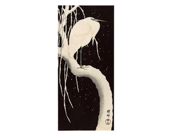 Ohara Koson Heron in snow. Vintage Japanese Print. Reproduction. Unframed