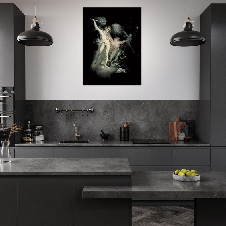 Satan & Death Occult Art Print | Goth Fantasy Poster | Vintage Satanic Wall Art Gift | John Henry Fuseli Print | Dark Academia Decor