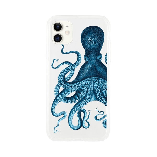 Blue Octopus Phone Case. Clear iPhone Case. Cell Phone Case Design for iPhone.