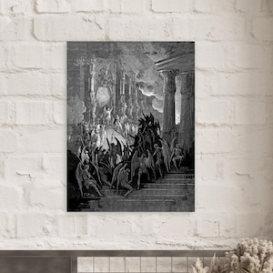 Gustave Dore Satan i rådet Konsttryck | Mörkt ockult Paradise Lost Väggdekor | Gotisk mytologisk gravyr Matt Poster | Dark Academia bild 17