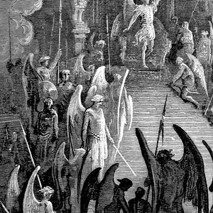 Gustave Dore Satan i rådet Konsttryck | Mörkt ockult Paradise Lost Väggdekor | Gotisk mytologisk gravyr Matt Poster | Dark Academia bild 7