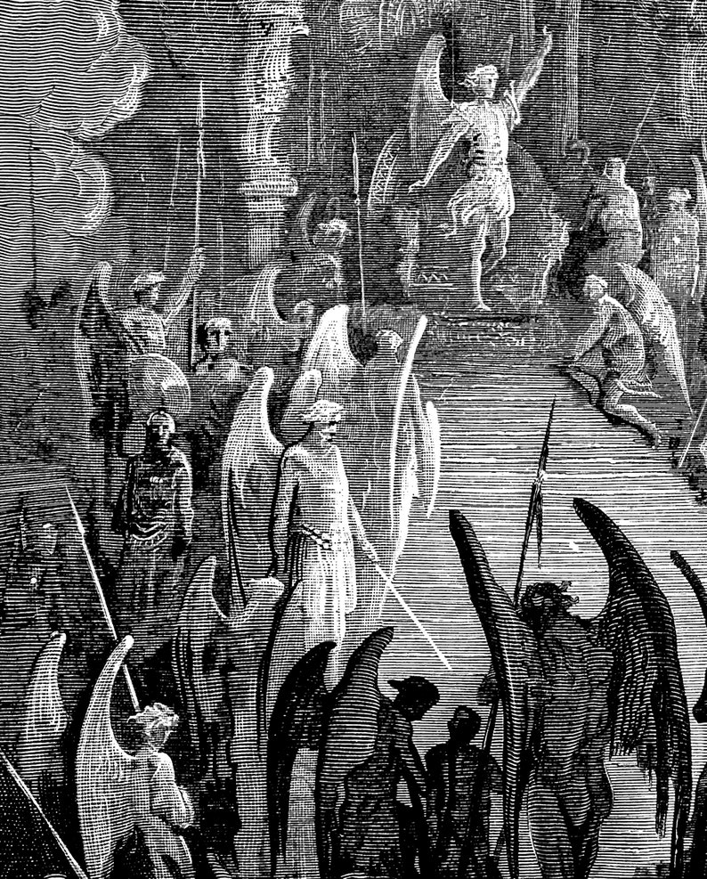 Gustave Dore Satan i rådet Konsttryck | Mörkt ockult Paradise Lost Väggdekor | Gotisk mytologisk gravyr Matt Poster | Dark Academia bild 7