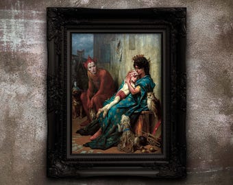 Impresión de payasos acróbatas tristes de Gustave Doré: arte gótico oscuro de la academia vintage