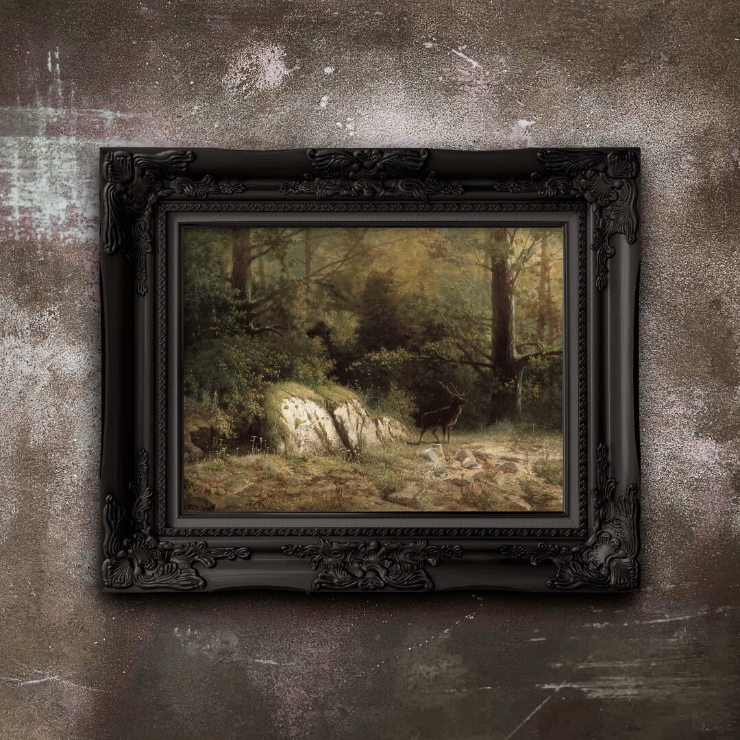 Rustic Deer Forest Landscape Art Print - Vintage Matte Poster - Etsy