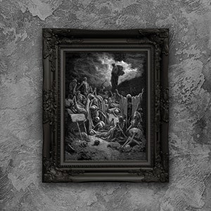 Het visioen van de vallei van de botten door Gustave Doré. Gustave Doré-afdruk. Geremasterd. Niet ingelijst. Geen witte rand