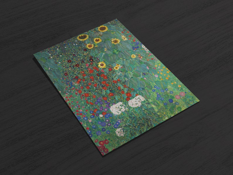 May include: A rectangular art print featuring a colorful floral landscape painting. The artwork showcases sunflowers, red poppies, and various other flowers in a vibrant, impressionistic style, set against a green background.