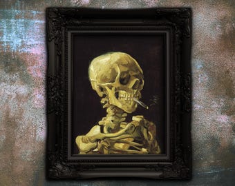 Van Gogh Skull With Burning Cigarette Poster - Dark Academia Wall Art - Macabre Gothic Home Decor - Vintage Fine Art Print Gift