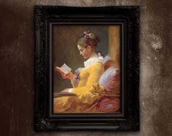 フラゴナール「読書する少女」版画：ヴィンテージ教育アート（デジタル