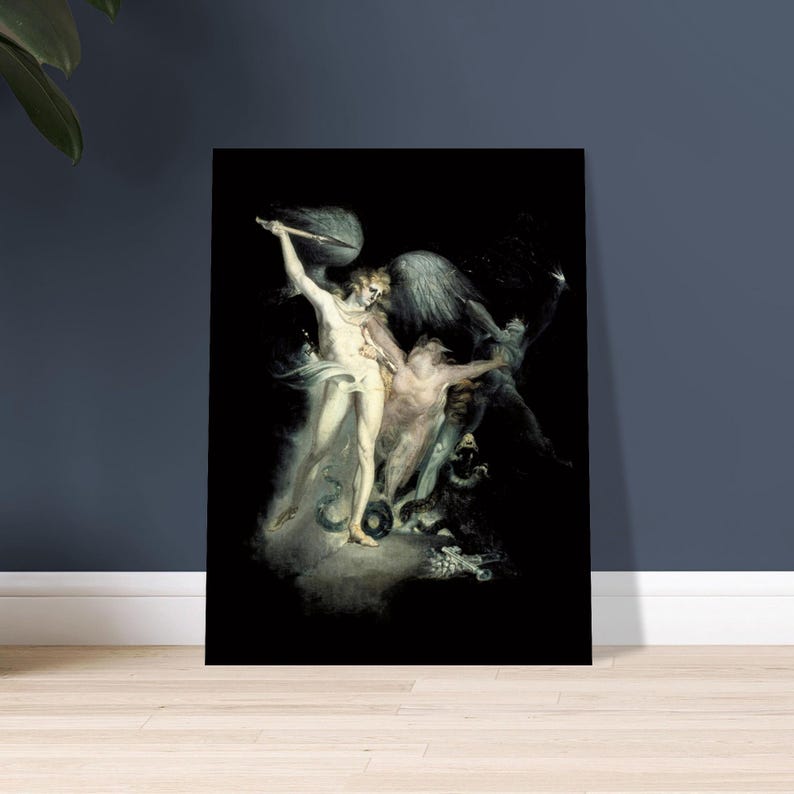 Satan & Death Occult Art Print | Goth Fantasy Poster | Vintage Satanic Wall Art Gift | John Henry Fuseli Print | Dark Academia Decor