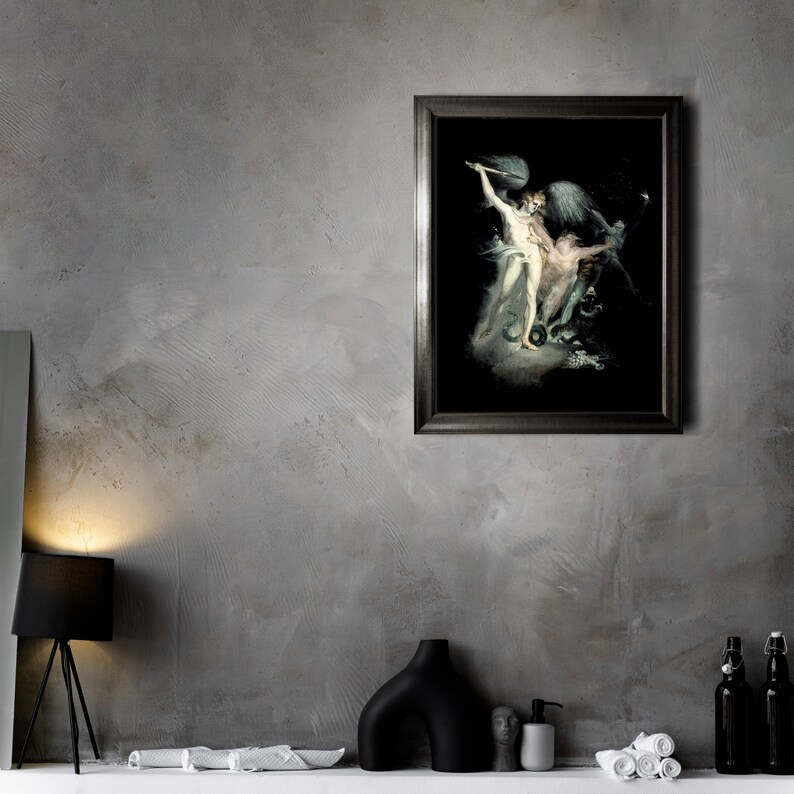 Satan & Death Occult Art Print | Goth Fantasy Poster | Vintage Satanic Wall Art Gift | John Henry Fuseli Print | Dark Academia Decor