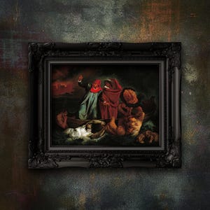 Dante and Virgil in Hell Art Print: Macabre Antique Oil Painting
