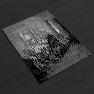Gustave Dore Satan i rådet Konsttryck | Mörkt ockult Paradise Lost Väggdekor | Gotisk mytologisk gravyr Matt Poster | Dark Academia bild 4