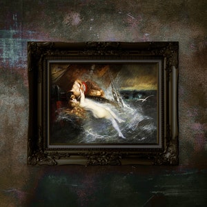 The Kiss Of The Siren by Gustav Wertheimer. Siren Art Print. Water Nymph, Mermaid Kisses. Greek Mythology, Little Mermaid Art. Unframed