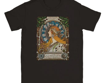 Alphonse Mucha T Shirt Zodiaco o La Plume Art Nouveau Unisex Girocollo T-shirt