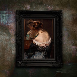 Vintage Woman Portrait Art Print: Moody Light Academia Wall Decor