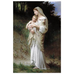 William-Adolphe Bouguereau Innocence. Stampa d'arte cattolica. Agnello di Dio. Madonna col Bambino. Decorazione cattolica. Regalo cattolico. Rimasterizzato senza cornice