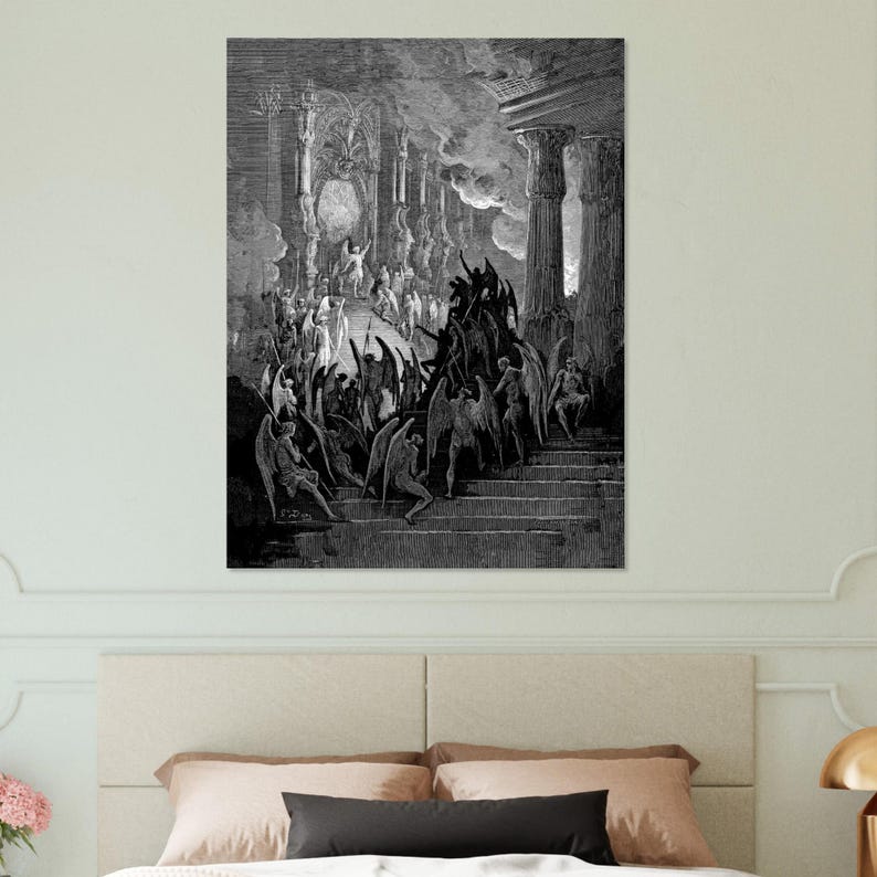 Gustave Dore Satan i rådet Konsttryck | Mörkt ockult Paradise Lost Väggdekor | Gotisk mytologisk gravyr Matt Poster | Dark Academia bild 20