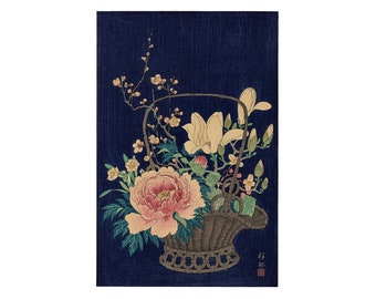 Ohara Koson Japanese Flower Print: Bamboo Basket Vintage Art