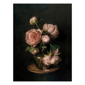 Moody Floral Print. Moody Flower Still Life. Moody Vintage Flower Print. Moody Vintage Art. Vintage Flower Print. Dark Oil Painting