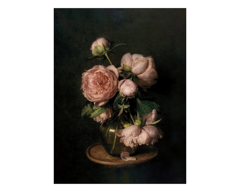 Moody Floral Print. Moody Flower Still Life. Moody Vintage Flower Print. Moody Vintage Art. Vintage Flower Print. Dark Oil Painting