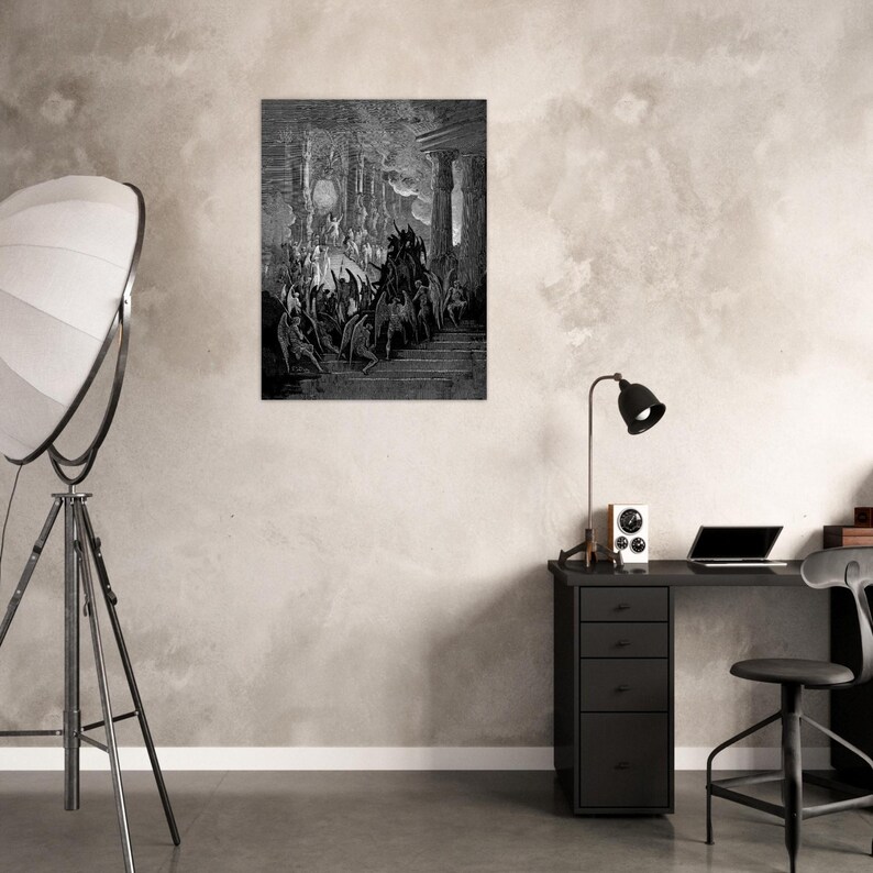 Gustave Dore Satan i rådet Konsttryck | Mörkt ockult Paradise Lost Väggdekor | Gotisk mytologisk gravyr Matt Poster | Dark Academia bild 14