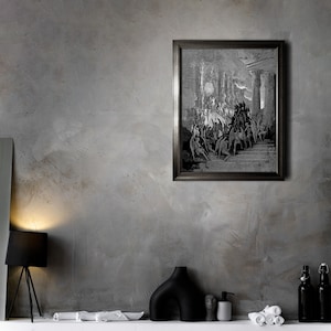 Gustave Dore Satan i rådet Konsttryck | Mörkt ockult Paradise Lost Väggdekor | Gotisk mytologisk gravyr Matt Poster | Dark Academia bild 11