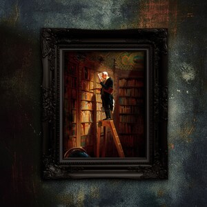 Carl Spitzweg: The Bookworm. Vintage Painting. Art Print on Premium Matte Paper. Unframed