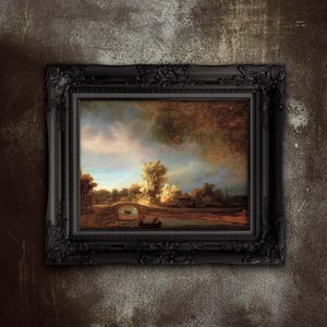 Rembrandt Van Rijn - Paisaje con un puente de piedra. Impresión artística remasterizada en papel mate premium.
