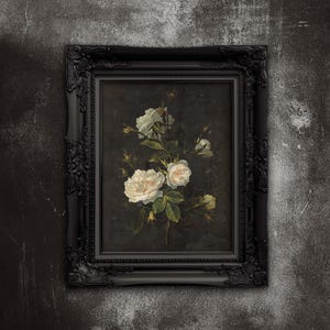 Naturaleza muerta con rosas antiguas / Impresión floral melancólica / Decoración de Dark Academia en póster de papel mate