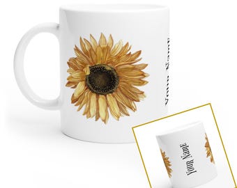 Taza de girasol personalizada: regalo de cerámica de 325 ml