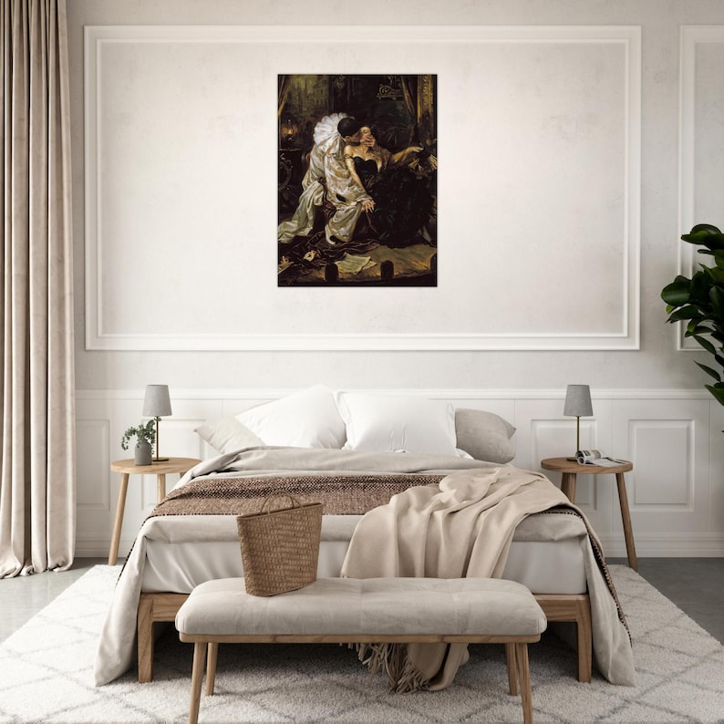 Pierrot’s Kiss Dark Romantic Art Print - Gothic Wall Decor, Moody Victorian Aesthetic Poster, Carlos Bonvalot Inspired Wall Art image 10