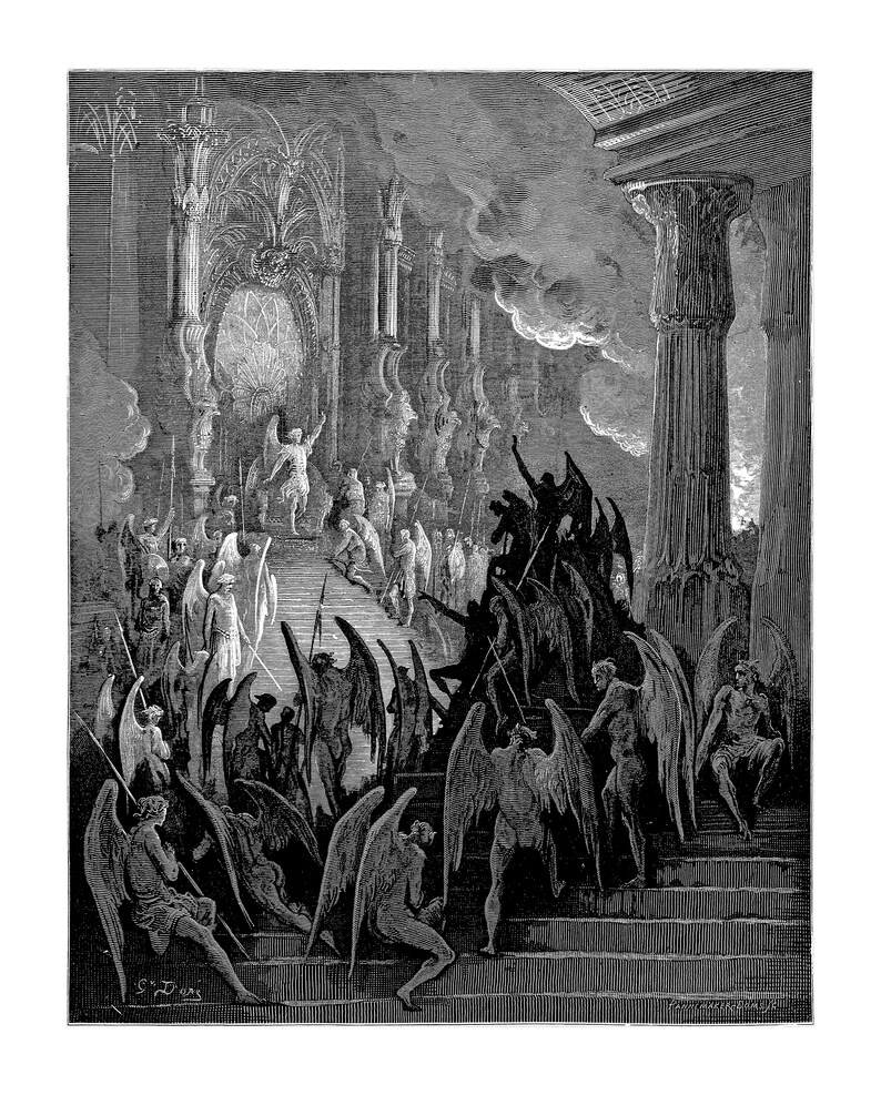 Gustave Dore Satan i rådet Konsttryck | Mörkt ockult Paradise Lost Väggdekor | Gotisk mytologisk gravyr Matt Poster | Dark Academia bild 8