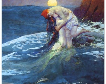 Howard Pyle Mermaid Art Print: Vintage Art Nouveau, Fantasy Wall Decor