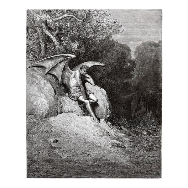 Lucifer the Fallen Angel poster. Gustave Dore Print. Satan in Eden poster. Occult satanic design Luciferian path. Left hand path altar paint