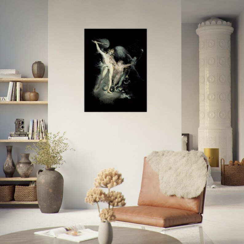 Satan & Death Occult Art Print | Goth Fantasy Poster | Vintage Satanic Wall Art Gift | John Henry Fuseli Print | Dark Academia Decor