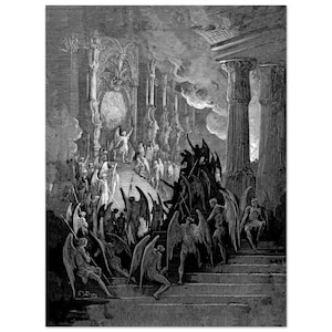 Gustave Dore Satan i rådet Konsttryck | Mörkt ockult Paradise Lost Väggdekor | Gotisk mytologisk gravyr Matt Poster | Dark Academia bild 5