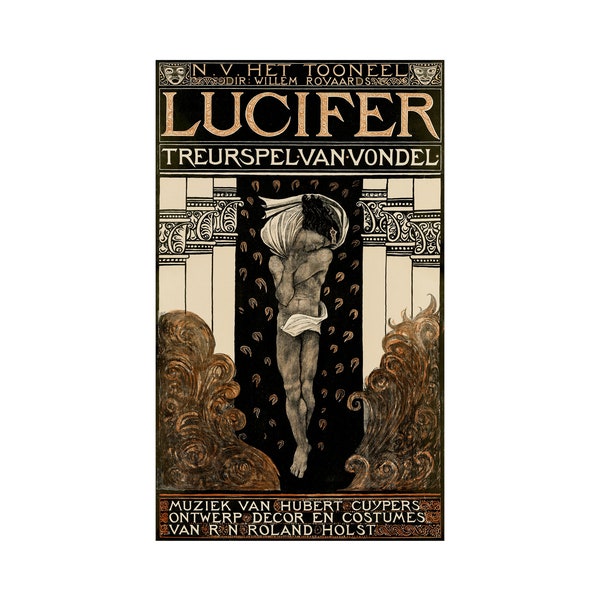 Lucifer Print. Vintage Poster for the play Lucifer van Vondel by Richard Nicolaüs Roland Holst. Reproduction. Unframed