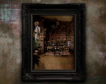 Victorian Library Painting: Dark Academia Wall Art Print (Unframed)