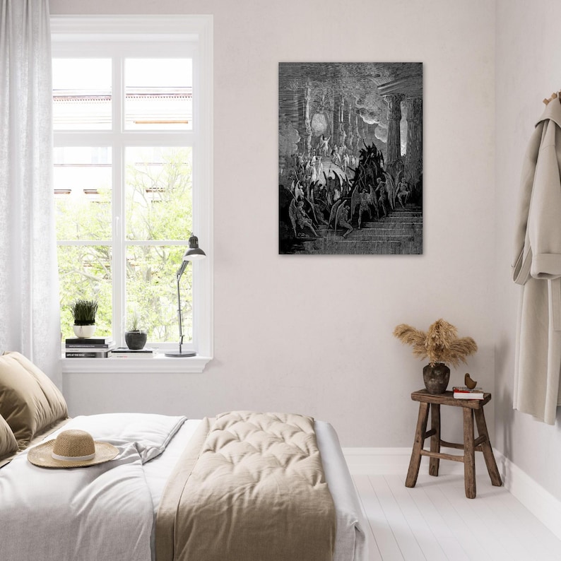 Gustave Dore Satan i rådet Konsttryck | Mörkt ockult Paradise Lost Väggdekor | Gotisk mytologisk gravyr Matt Poster | Dark Academia bild 15