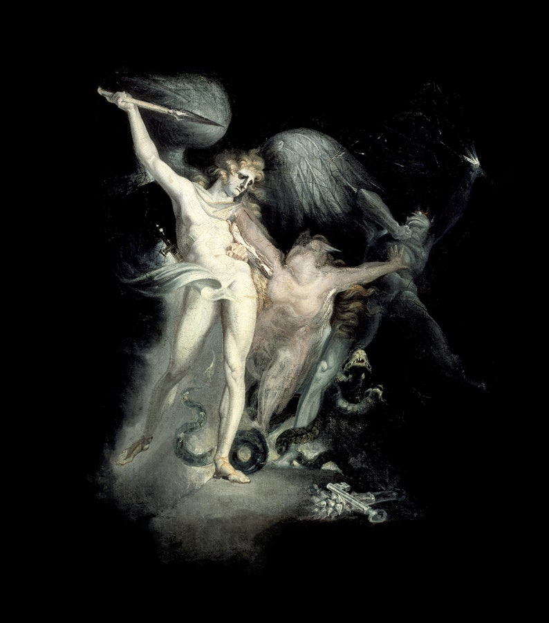 Satan & Death Occult Art Print | Goth Fantasy Poster | Vintage Satanic Wall Art Gift | John Henry Fuseli Print | Dark Academia Decor