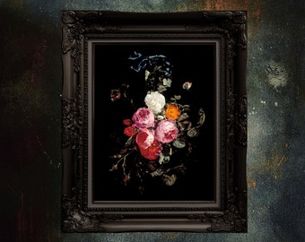 Peinture à l'huile de fleurs de mauvaise humeur : oeuvre d'art murale vintage de ferme française