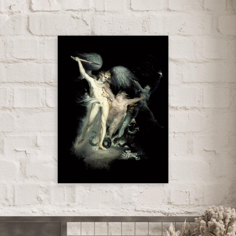 Satan & Death Occult Art Print | Goth Fantasy Poster | Vintage Satanic Wall Art Gift | John Henry Fuseli Print | Dark Academia Decor