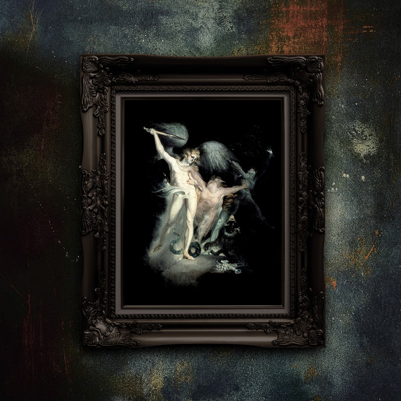 Satan & Death Occult Art Print | Goth Fantasy Poster | Vintage Satanic Wall Art Gift | John Henry Fuseli Print | Dark Academia Decor