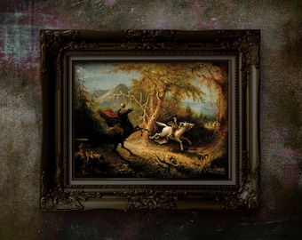 Impression d'art cavalier sans tête, affiche de peinture à l'huile d'Halloween