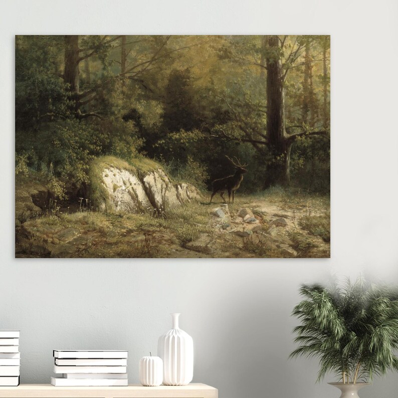 Rustic Deer Forest Landscape Art Print - Vintage Matte Poster - Etsy UK