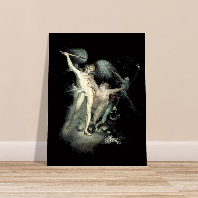 Satan & Death Occult Art Print | Goth Fantasy Poster | Vintage Satanic Wall Art Gift | John Henry Fuseli Print | Dark Academia Decor