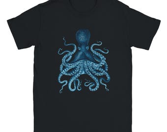 Blaue Krake Klassisches Unisex Crewneck Nautical T-Shirt.